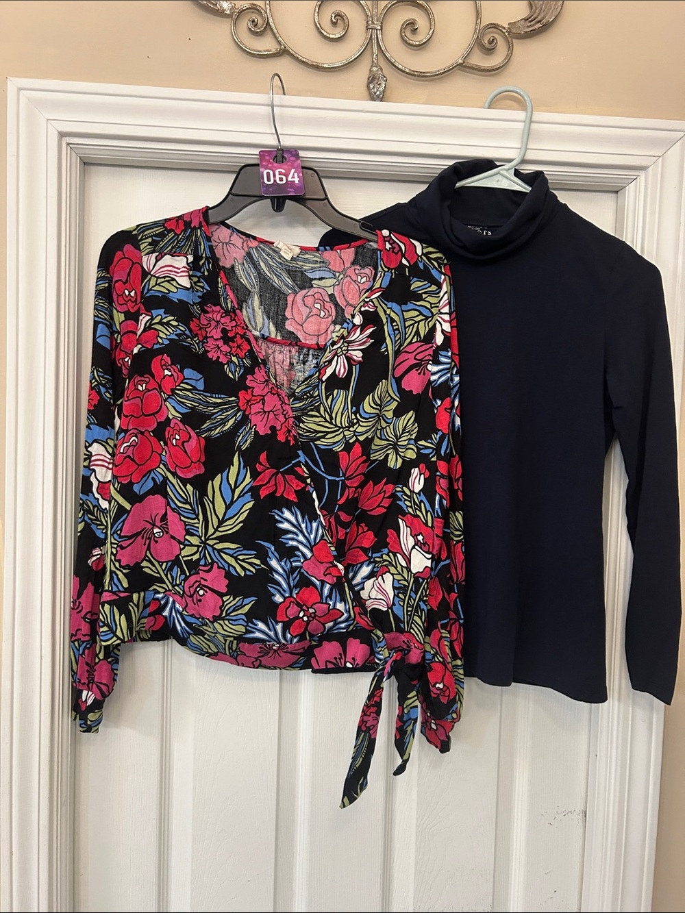 Talbots Black turtleneck/Tiny brand floral V-Neck Blouse